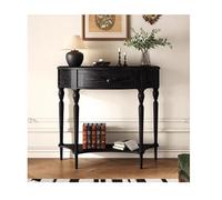 Table d'appoint étroite HalfMoon en bois massif pour couloir et salon, étagère Sto, table d'entrée noire (80 x 30 x 75 cm)