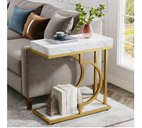 Table d'Appoint étroite,Little Tree,Table de Canapé Moderne avec Cadre en Métal Pour Salon,Chambre,Blanc et Or