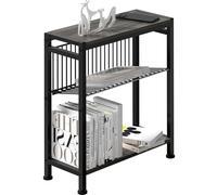 Table d'appoint étroite, petite table basse avec 3 étagères, porte-magazines, canapé table d'appoint pour pièces étroites, treillis métallique, petite table de chevet pour salon, chambre à coucher