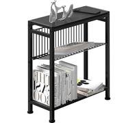 Table d'appoint étroite - Petite table basse avec 3 étagères - Porte-magazines - Table d'appoint pour pièces étroites - Treillis métallique - Petite table de chevet pour salon, chambre à coucher