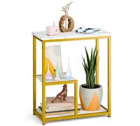 Table d'appoint étroite, plateau de table en marbre, table de chevet fine, petite table d'appoint de rangement avec 3 étagères, table d'appoint rectangulaire pour canapé pour petits espaces, platine