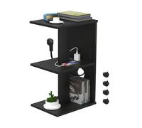 Table d'appoint étroite, table de nuit avec prise,prise USB et roulettes, 3 étagères,noir