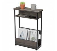 Table d'appoint étroite vintage avec étagère de rangement, table fine à 3 niveaux, table de canapé moderne pour espaces étroits et petits, table de chevet de 62 cm de hauteur, gain de place, gris