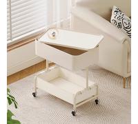 Table d'appoint Fine à roulettes avec Plateau pivotant et Panier en Cuir synthétique - Table d'appoint Mobile étroite pour Petits espaces, Style Industriel pour Salon,White B