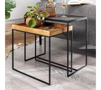 Table d'appoint FineBuy Table de salon en bois massif pierre 2 pièces Table basse Set de table
