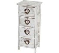 Mendler Commode Forli, Armoire à tiroirs, 4 tiroirs avec cœurs 70x29x25cm, Look Shabby, Vintage - Blanc