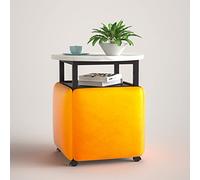 Table d'appoint gigogne 5 en 1, tabourets empilables, pouf gigogne et table basse, ensemble de 5 pièces, chaise cubique avec roulettes pivotantes, repose-pieds for salon, bureau à domicile(Yellow,Whit