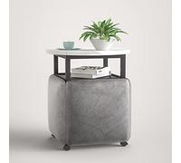 Table d'appoint gigogne 5 en 1, tabourets empilables, Pouf gigogne et Table Basse, Ensemble de 5 pièces, Chaise cubique avec roulettes pivotantes, Repose-Pieds for Salon, Bureau à Domicile(Grey,White