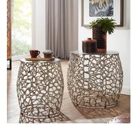 Table d'appoint gigogne WOHNLING - Lot de 2 - Métal argenté - Style moderne