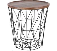 Table d'appoint grillagée en métal 39 cm - noir - table en osier avec plateau aspect bois en brun