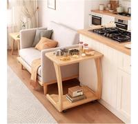 Table d'appoint haut de gamme en forme de C avec roulettes - Table d'appoint mobile for canapé/chambre, design ouvert à double niveau, structure stable et peu encombrante(Wood,60*40*65cm)