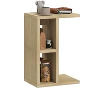 HOMCOM Table d'appoint 3 Niveaux, Bout de canapé en Forme de C avec 2 Compartiments Ouverts, Table Basse pour Salon, Chambre, 40 x 29,8 x 60 cm, chêne