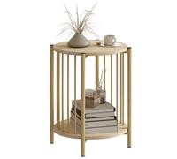 Table d'appoint - HOMCOM - à 2 niveaux avec étagère de rangement - cadre en acier - Ø 41 x 49 cm - effet bois naturel