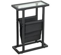 HomCom Table d'appoint étroite Bout de canapé — métal, porte-revues, plateau verre trempé, Noir