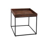 Table d'appoint HWC-K71 MVG-certifié bois de paulownia métal 60x60x60cm brun foncé
