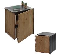 Table d'appoint HWC-L76, Commode Table de Nuit Armoire, Bois Massif Industriel MVG 60x50x40cm, Naturel avec Aspect métal
