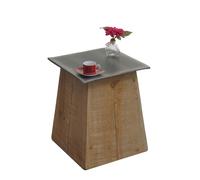 Table d'appoint HWC-L76b bois massif industriel 45x36x36cm naturel aspect métal