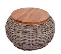 Table d'appoint HWC-M30, Table en rotin table de fleurs table de café table de salon table en bois, ronde 33x49x49cm, Ku