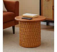 Table d'appoint HWC-P15, table basse/table de salon, table de salon, table pour plantes, table, bois d'acajou, rotin, ronde, Ø 44 cm