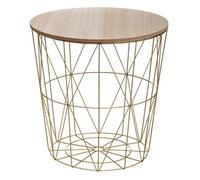 Atmosphera Table d'appoint Kumi métal doré D40 cm H41 cm Plateau bois