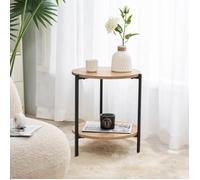 en.casa Table d'appoint bout de canapé ronde 50x40 cm Métal Panneau de particules Noir effet bois