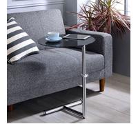 IDIMEX Table d'appoint Leonie Bout de canapé Rond Table à café Table Basse avec Hauteur réglable, Structure en métal chromé et Plateau en Verre trempé Noir