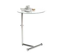 IDIMEX Table d'appoint Leonie Bout de canapé Rond Table à café Table Basse avec Hauteur réglable, Structure en métal chromé et Plateau en Verre trempé Transparent