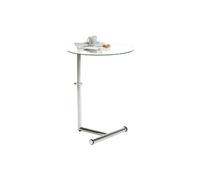 Table d'appoint LEONIE bout de canapé rond table à café table basse hauteur réglable, en métal chromé et verre trempé transparent