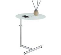 Table d'appoint LEONIE bout de canapé rond table à café table basse hauteur réglable, en métal chromé et verre trempé blanc Chromé G