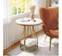 Table d'appoint - LITTLE TREE - 50×50×60 cm - Ronde - Or et Blanc - 2 niveaux