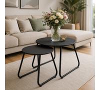 Table d'appoint lot de 2 tables rondes Ø60/40 cm noires table basse table d'a...