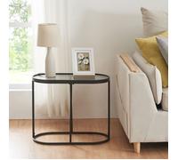 [en.casa] Table Basse avec Plateau Ovale en Verre Trempé de 4 mm Table d'Appoint Bout de Canapé Table de Chevet Guéridon Support Plantes Design Métal 55 x 28 x 45 cm Noir