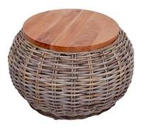 Table d'appoint MENDLER HWC-M30 ronde 33x49x49cm, Kubu rotin naturel Naturel G