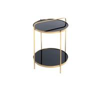 Table d'appoint MERVIN en métal doré et verre trempé noir 38cm