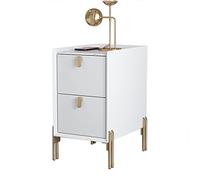 Table d'appoint minimaliste du milieu du siècle avec 2 tiroirs de rangement, table de chevet moderne pour petits espaces, comptoir en pierre frittée blanc pur, 25 x 35 x 55 cm