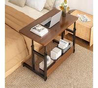 Table d'appoint mobile avec roulettes, hauteur réglable, design à 2 niveaux pour ordinateur portable, collations et livres