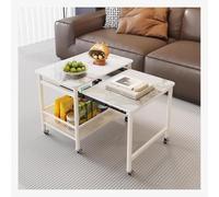 Table d'appoint Moderne avec Panier de Rangement, Table Basse carrée gigogne, Table Basse Portable à roulettes, Table de Chevet, Table d'appoint, pour Salon, Chambre à Coucher, canapé(White-B)