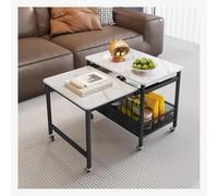 Table d'appoint Moderne avec Panier de Rangement, Table Basse carrée gigogne, Table Basse Portable à roulettes, Table de Chevet, Table d'appoint, pour Salon, Chambre à Coucher, canapé(Black-B)