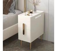 Table d'appoint moderne blanche avec 2 tiroirs et prise de courant pour petits espaces de rangement pour chambre à coucher, salon, salle de bain, balcon - Design fin (30 cm)