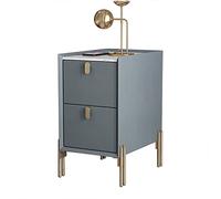 Table d'appoint moderne du milieu du siècle avec 2 tiroirs de rangement et comptoir minimaliste en pierre frittée gris bleu pour petits espaces 35 x 35 x 55 cm