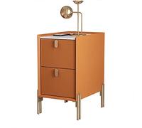 Table d'appoint moderne du milieu du siècle | Table de nuit minimaliste avec 2 tiroirs de rangement | Table de chevet en pierre frittée pour petits espaces, orange, 35 x 35 x 55 cm