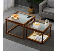 Table d'appoint moderne empilable en verre avec étagère de rangement, table basse carrée peu encombrante pour salon, bureau à domicile, petits espaces