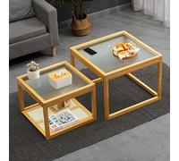 Table d'appoint moderne empilable en verre avec étagère de rangement, table basse carrée peu encombrante pour salon, bureau à domicile, petits espaces