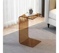 Table d'appoint moderne en acrylique en forme de C - Design marron de 21,6 pouces avec étagères de rangement ouvertes, polyvalente pour canapé/table basse/table de chevet, ajoutant une touch