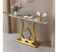 Table d'appoint Moderne en Faux marbre - Console étroite avec Pieds géométriques dorés - Table d'appoint élégante pour entrée, Salon et canapé (150 cm)