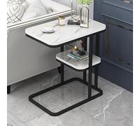 Table d'appoint moderne en forme de C, structure métallique fine, idéale pour les canapés et les petits espaces. Gain de place assuré. Plateau polyvalent pour les collations et la télévision