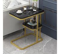 Table d'appoint moderne en forme de C, structure métallique fine, idéale pour les canapés et les petits espaces. Gain de place assuré. Plateau polyvalent pour les collations et la télévision