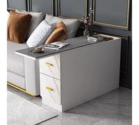 Table d'appoint moderne en imitation marbre avec 2 tiroirs, poignée dissimulée, dessus coulissant réglable, console longue décorative pour salon, chambre à coucher, bureau - Gris clair, 90 x 40 x 60