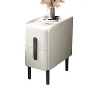 Table d'appoint moderne étroite avec 2 tiroirs - Table de chevet fine pour petits espaces - Table de chevet du milieu du siècle - Table de canapé blanc cassé - 40 x 40 x 48 cm
