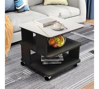 Table d'appoint Moderne Noire avec étagère de Rangement et roulettes, Tables gigognes pour Salon 50 x 50 x 50 cm